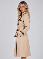 Trench Coat Double Breasted Belted Longline Beige