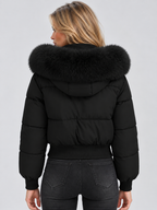 Faux Fur Collar Puffer Jacket – Full Zip Padded Winter Coat