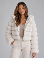 Faux Fur Hooded Jacket – Cropped Plush Winter Coat
