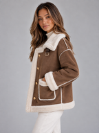 Faux Shearling Suede Look Jacket – Aviator Style Coat