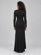 High Neck Ruched Split Maxi Evening Dress