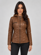Hooded Leather Biker Jacket – Fitted Zip-Up Coat