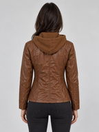 Hooded Leather Biker Jacket – Fitted Zip-Up Coat
