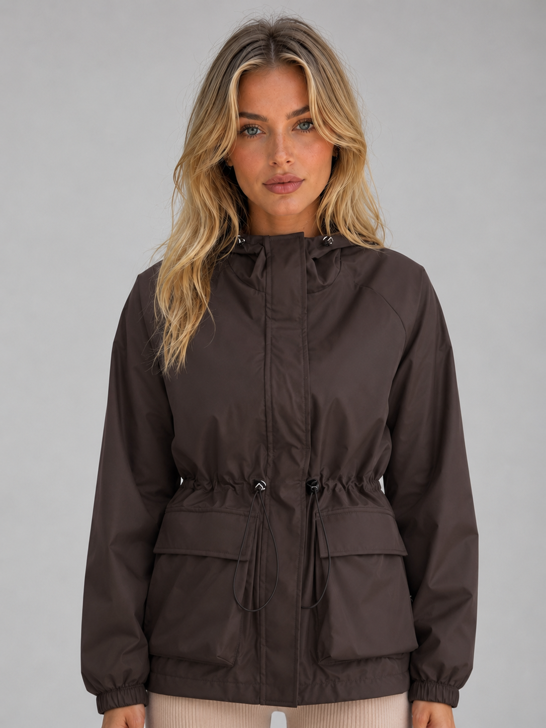 Hooded Rain Jacket – Water & Wind Resistant Drawstring Coat