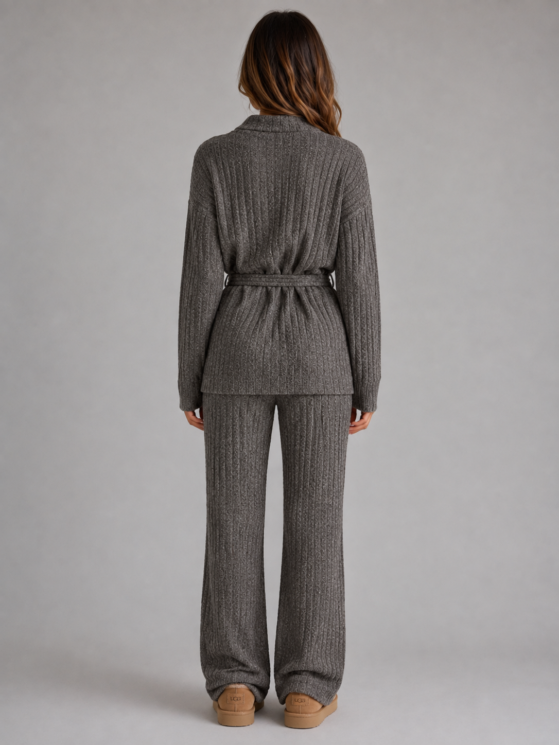 Knitted Two-Piece Set – Roll Neck Jumper & Wide Leg Trousers Outfit