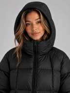 Long Hooded Puffer Coat – Padded Full Zip Winter Jacket