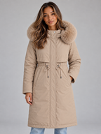 Long Hooded Winter Coat – Faux Fur Lined Drawstring Parka