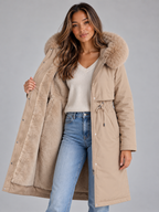 Long Hooded Winter Coat – Faux Fur Lined Drawstring Parka