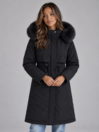 Long Hooded Winter Coat – Faux Fur Lined Drawstring Parka