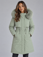 Long Hooded Winter Coat – Faux Fur Lined Drawstring Parka