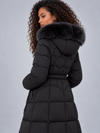 Longline Quilted Puffer Coat – Detachable Faux Fur Hooded Winter Jacket