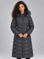 Longline Quilted Puffer Coat – Faux Fur Hooded Winter Jacket