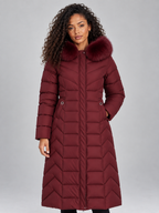 Longline Quilted Puffer Coat – Faux Fur Hooded Winter Jacket