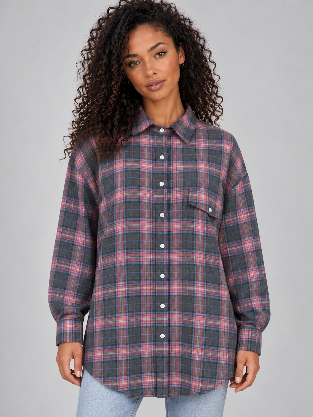 Oversized Check Shirt – Longline Button-Up Blouse