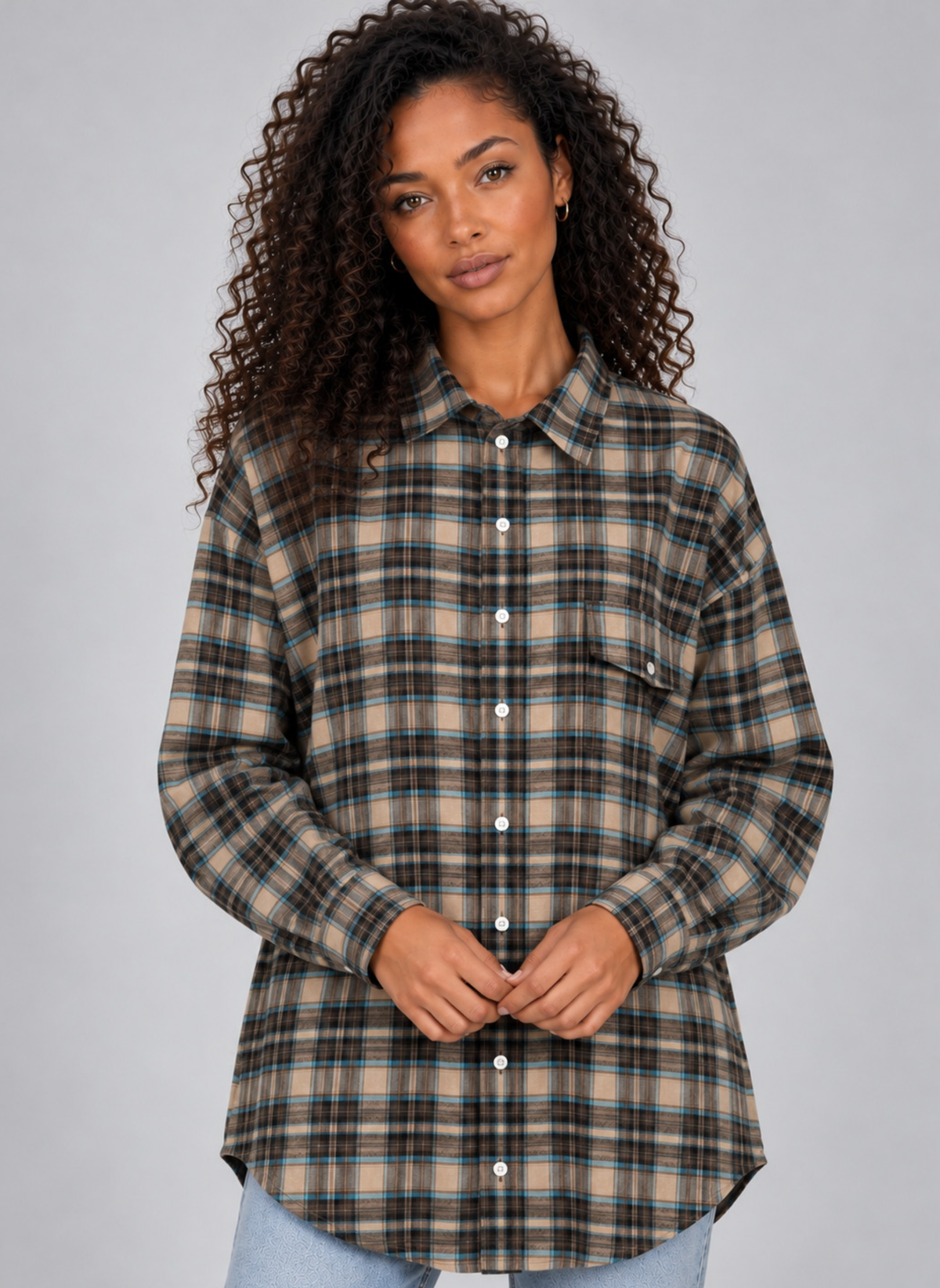 Oversized Check Shirt – Longline Button-Up Blouse