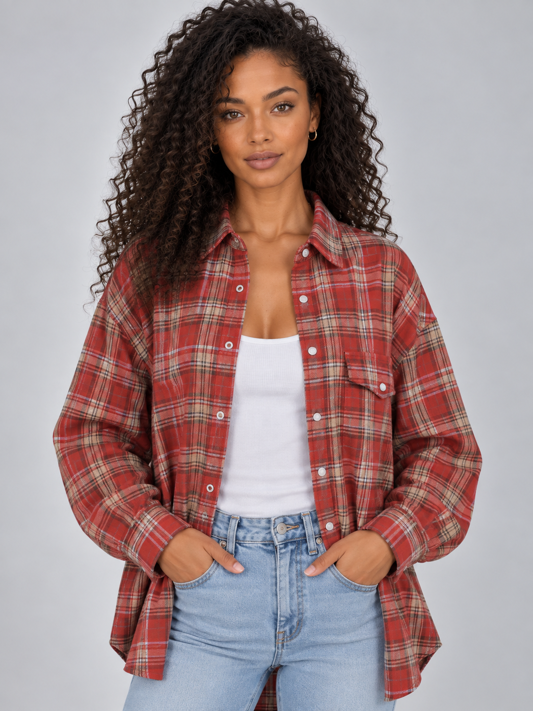 Oversized Check Shirt – Longline Button-Up Blouse