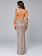Rhinestone Maxi Dress – Square Neck Open Back Evening Gown
