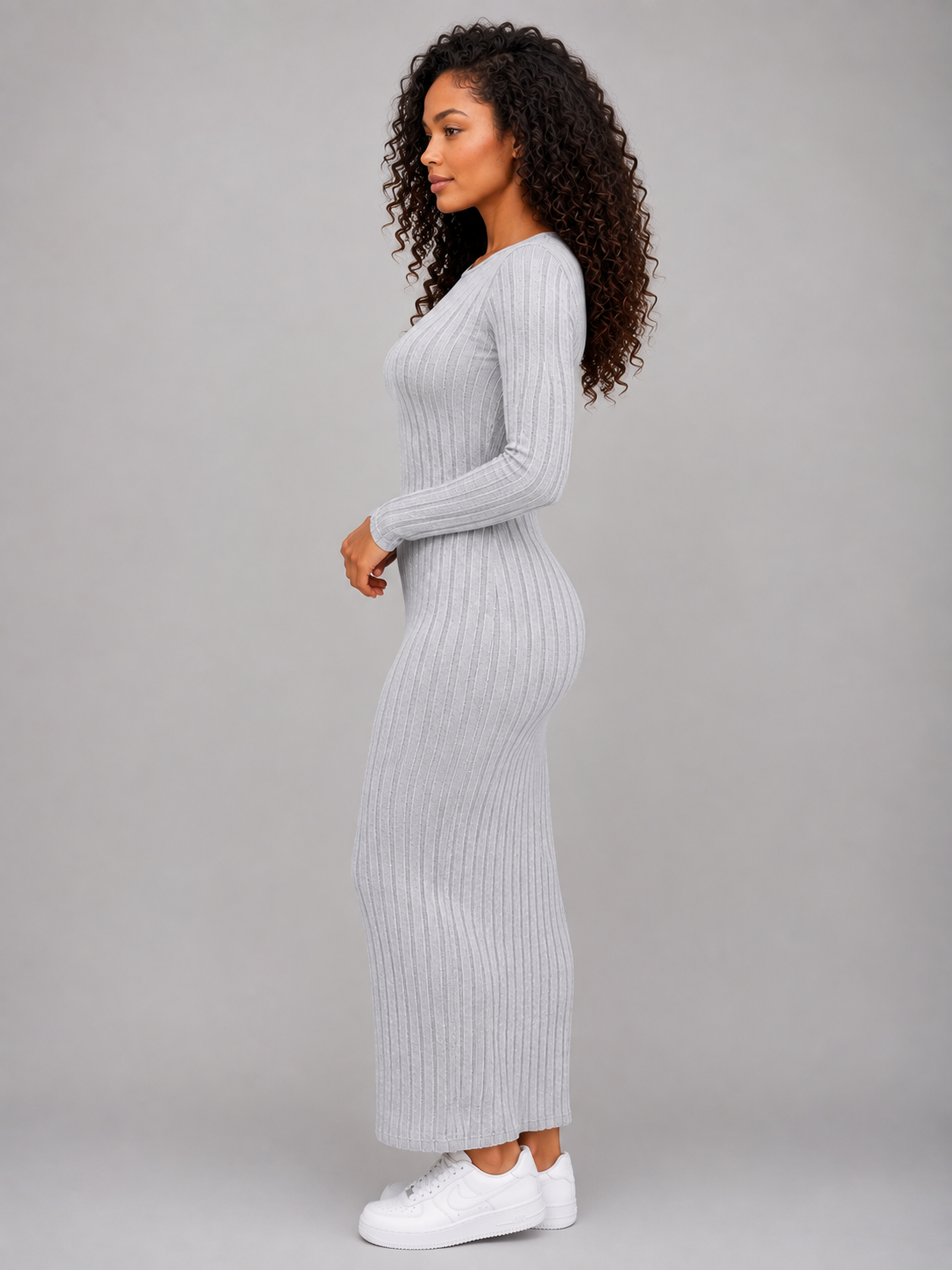 Ribbed Knit Maxi Dress – Long Sleeve Bodycon Style