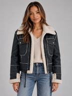 Shearling Look Aviator Jacket – Faux Fur Collar Zip-Up Coat