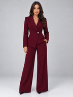 Tailored Two-Piece Trouser Suit – Belted Blazer & Wide Leg Trousers Set