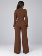 Tailored Two-Piece Trouser Suit – Belted Blazer & Wide Leg Trousers Set