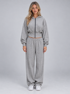 Two-Piece Tracksuit – Cinched Waist Zip Hoodie & Wide Leg Joggers