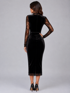 Midi Dress Velvet Lace Cut-Out Evening