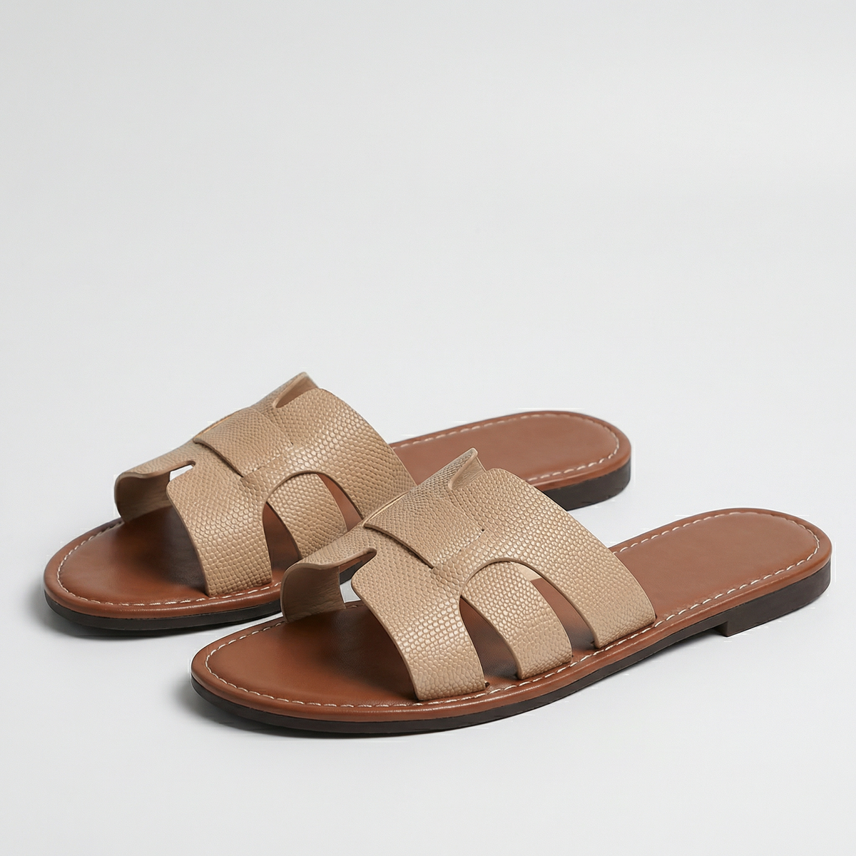 Leather Look Slide Sandals