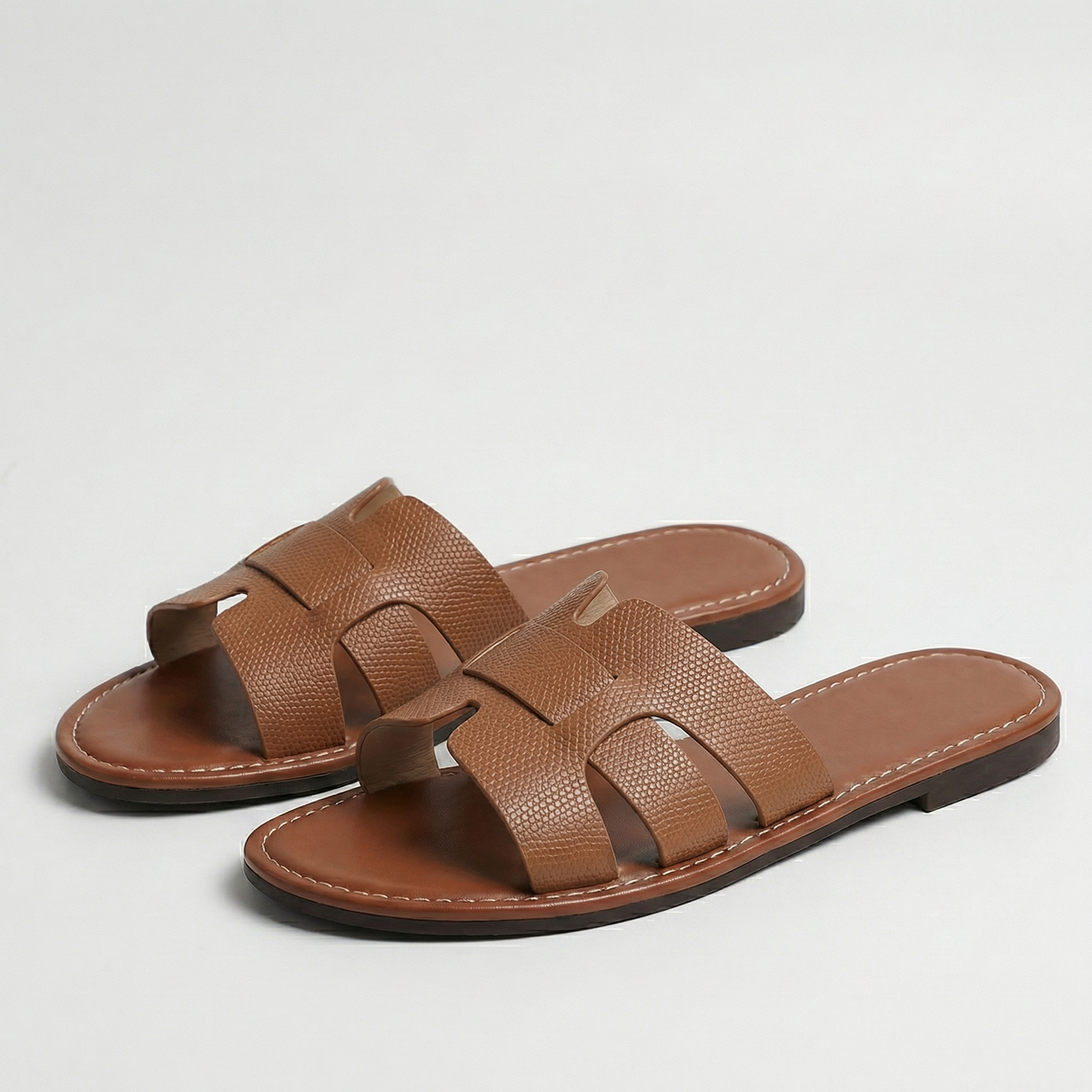 Leather Look Slide Sandals