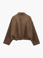 Faux Suede Bomber Jacket with Collar