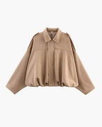 Faux Suede Bomber Jacket with Collar