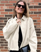 Faux Suede Bomber Jacket with Collar