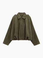 Faux Suede Bomber Jacket with Collar