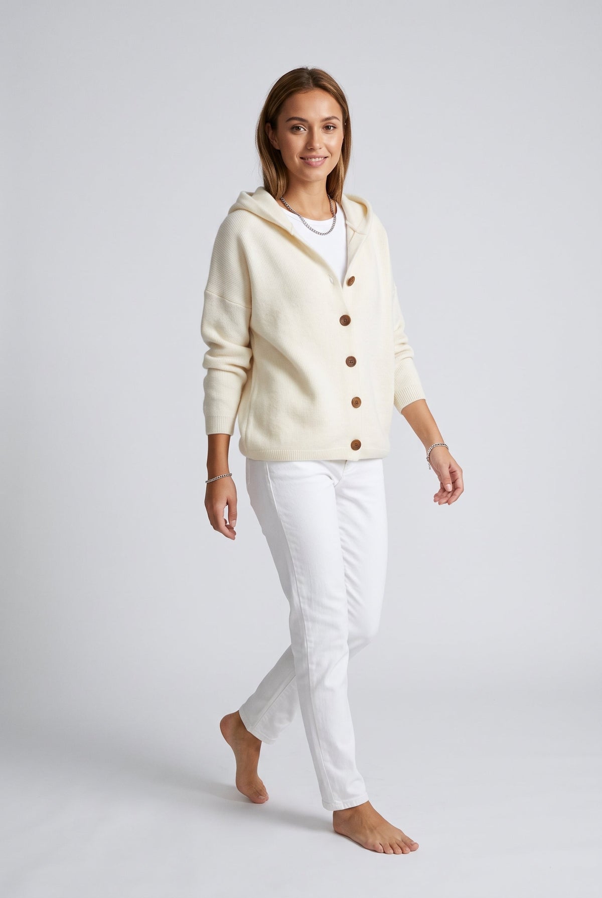 Aster – Sweater Cardigan, Hooded Button-Up Knit