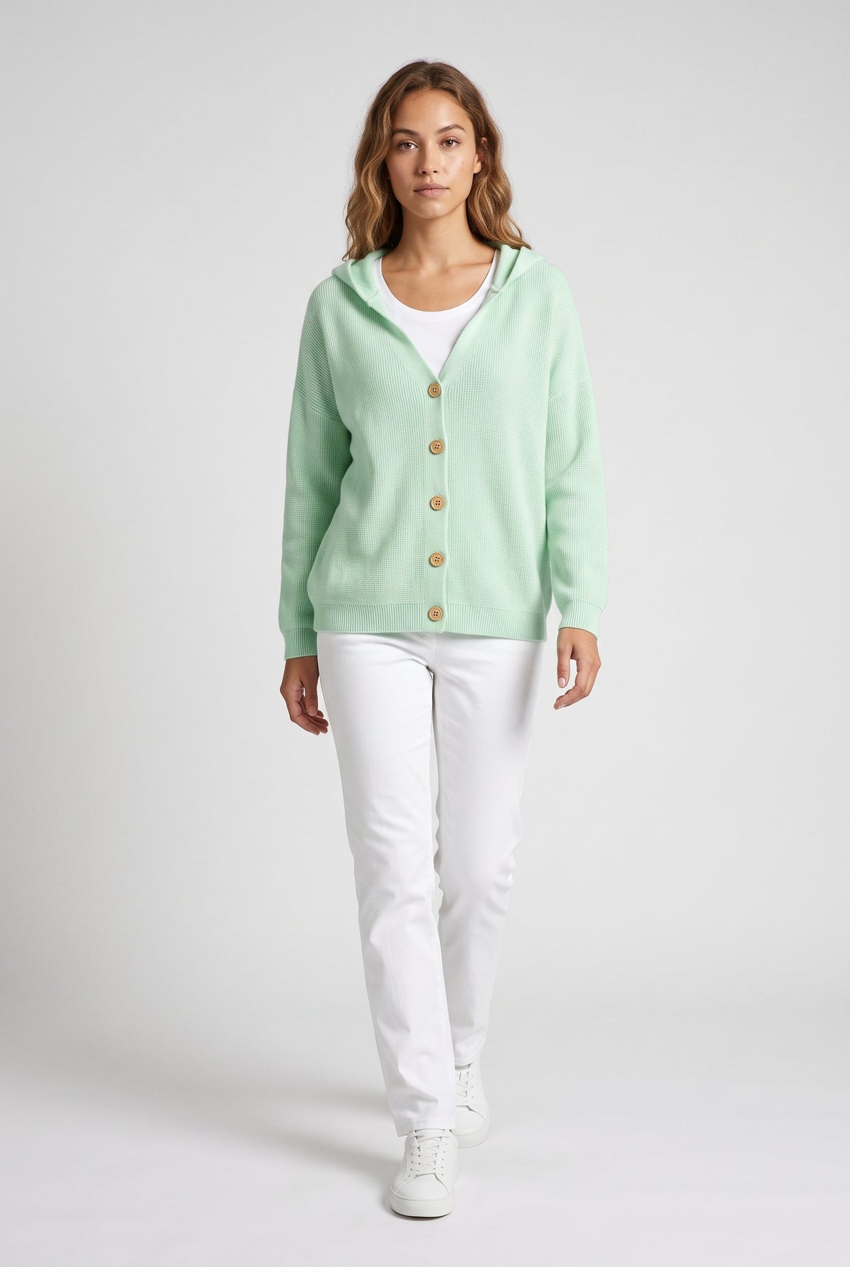 Aster – Sweater Cardigan, Hooded Button-Up Knit