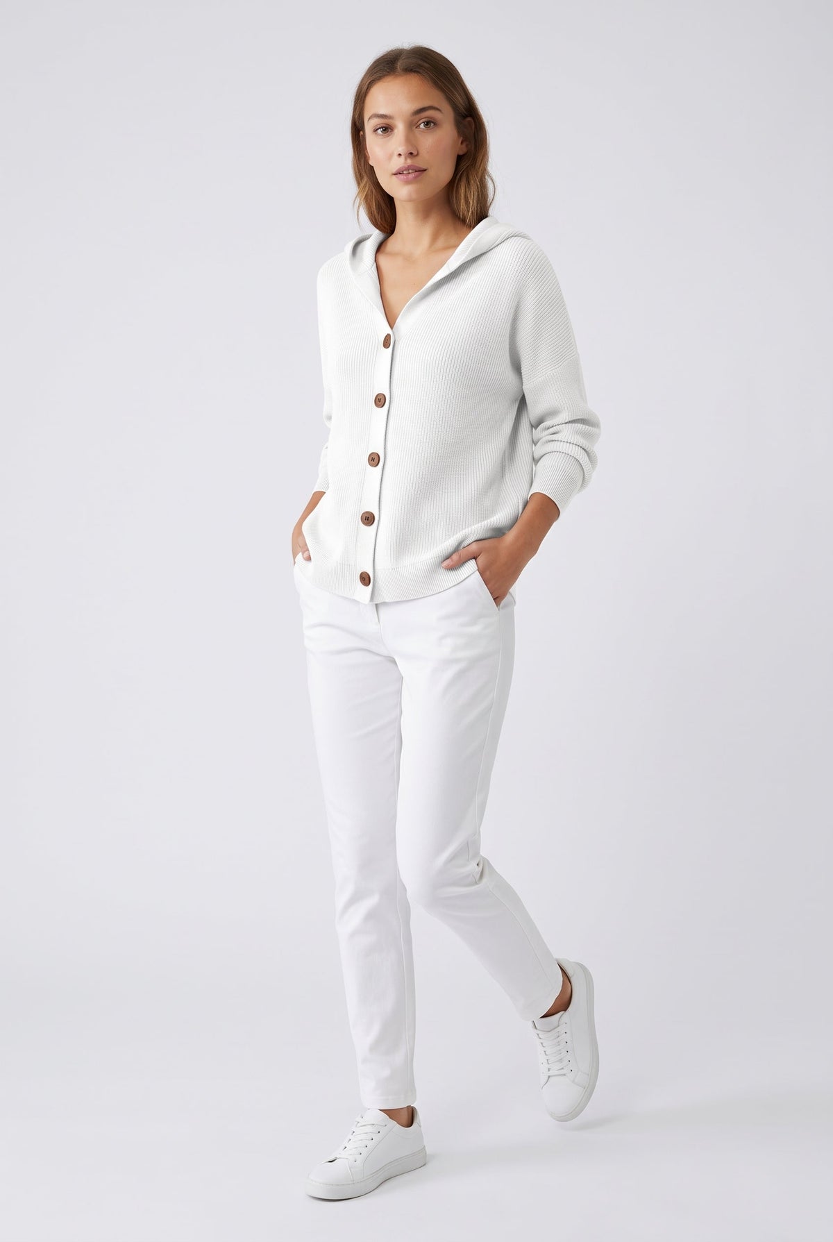 Aster – Sweater Cardigan, Hooded Button-Up Knit