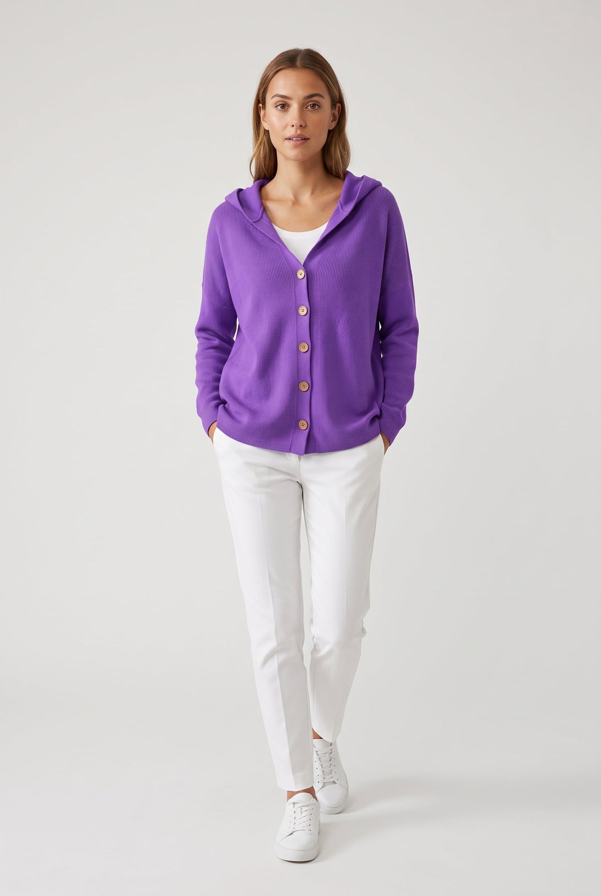 Aster – Sweater Cardigan, Hooded Button-Up Knit