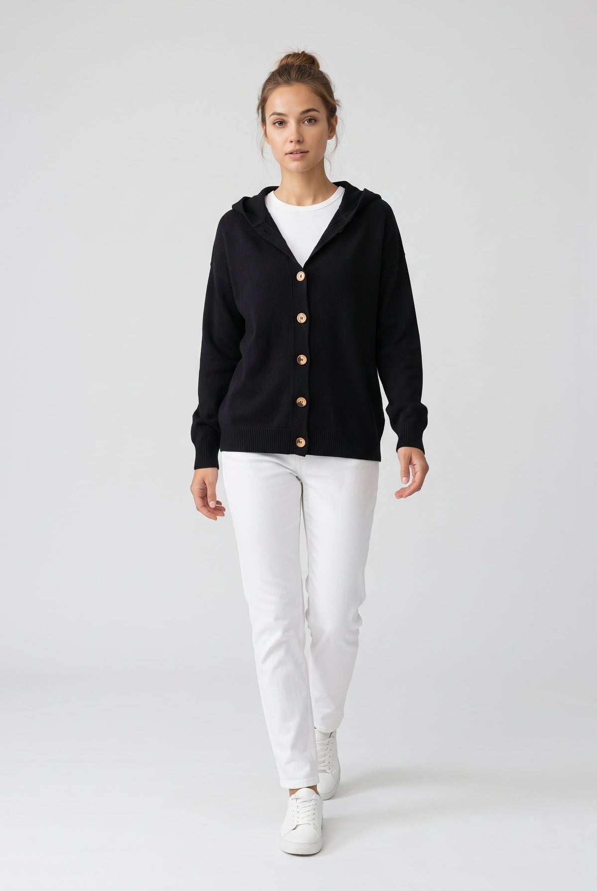 Aster – Sweater Cardigan, Hooded Button-Up Knit