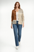 Sweater cardigan – striped knit V-neck relaxed fit