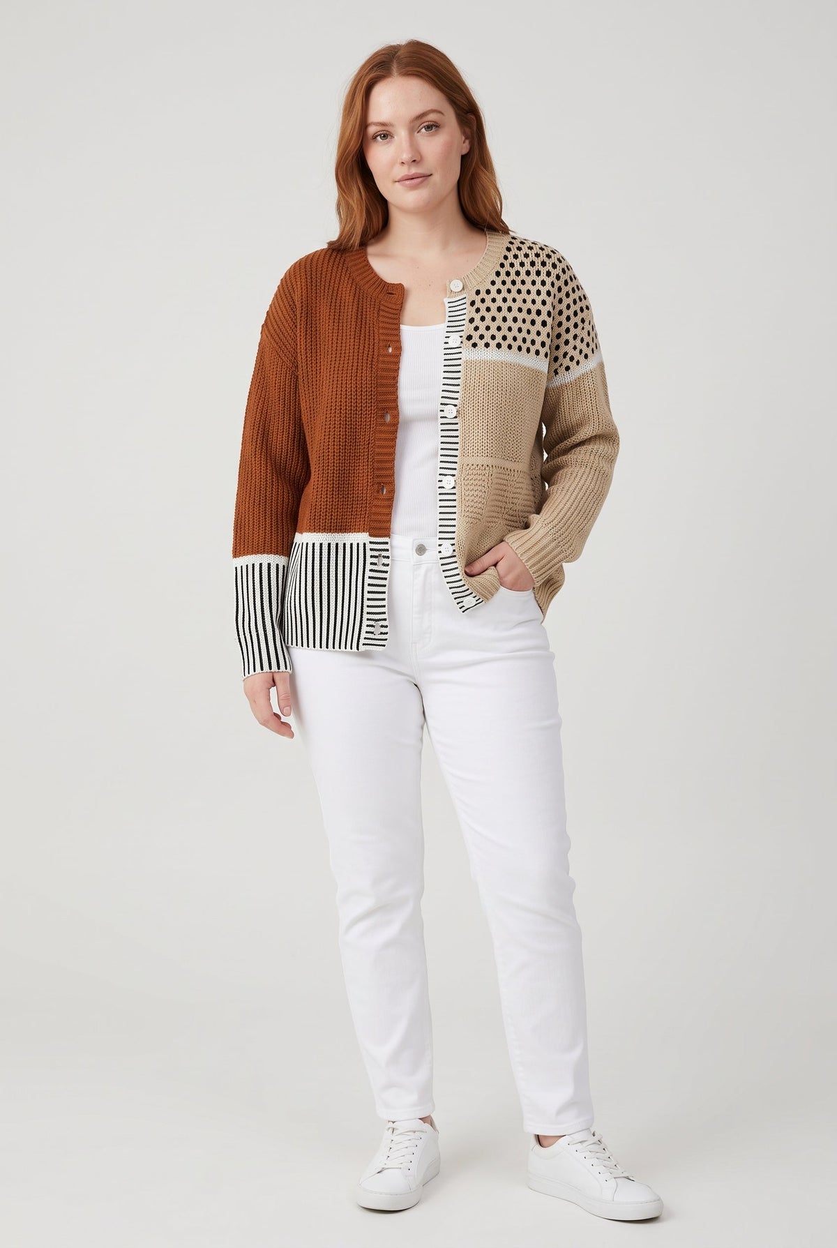 Sweater cardigan – striped knit V-neck relaxed fit