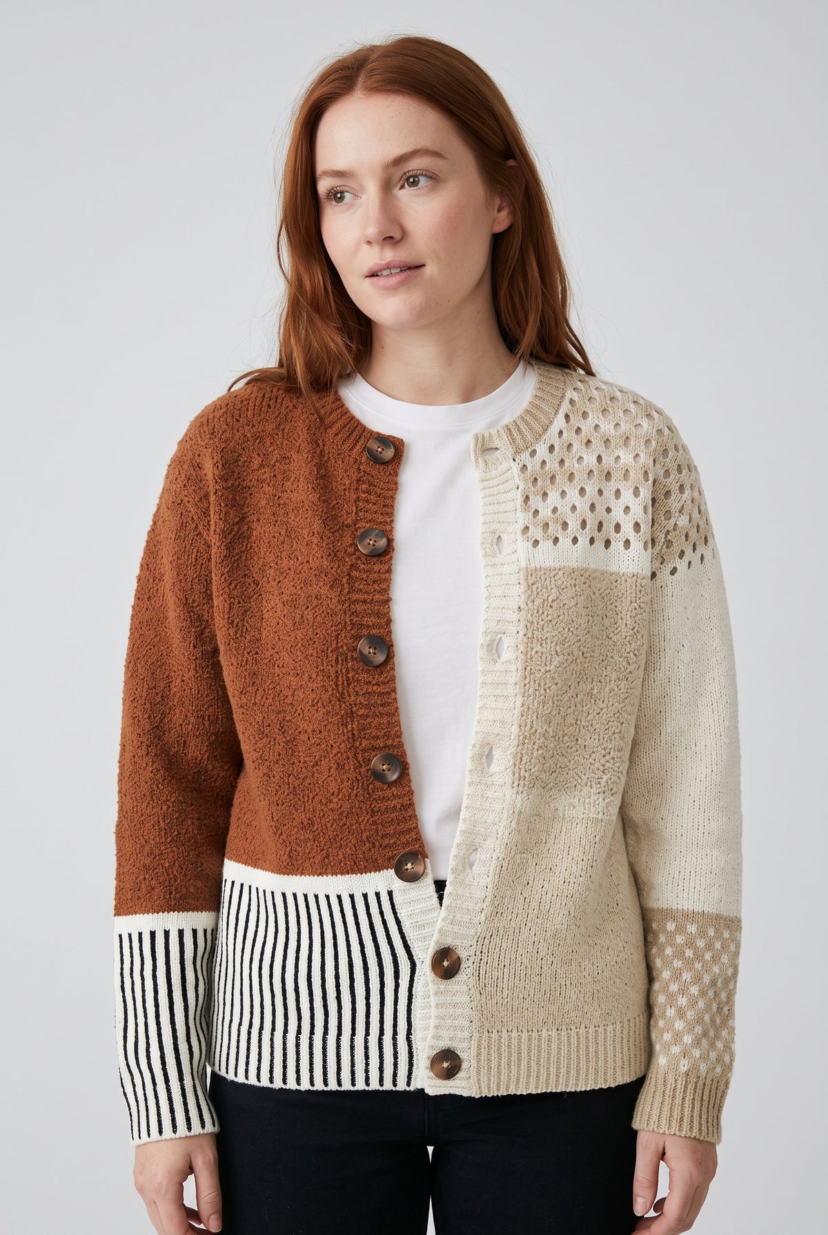 Sweater cardigan – striped knit V-neck relaxed fit