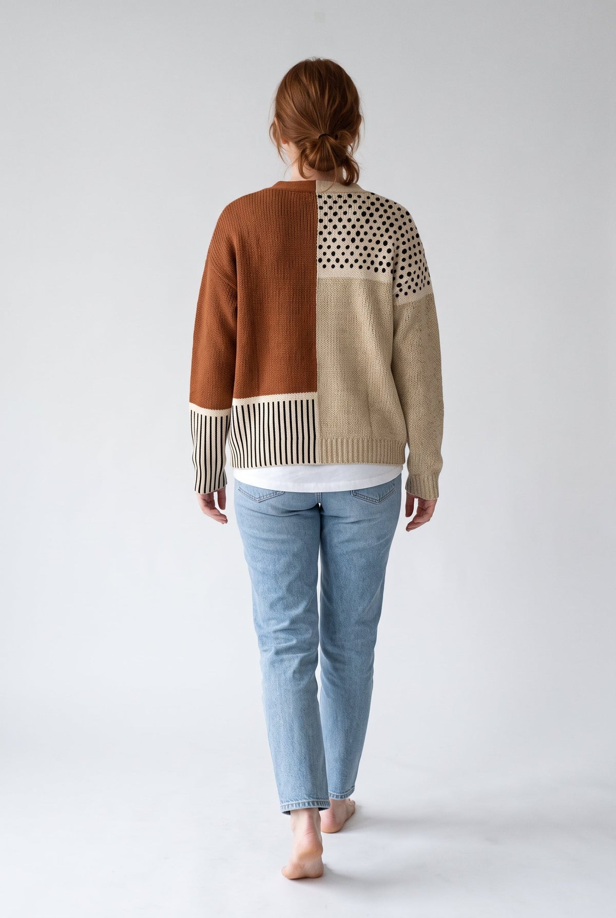 Sweater cardigan – striped knit V-neck relaxed fit