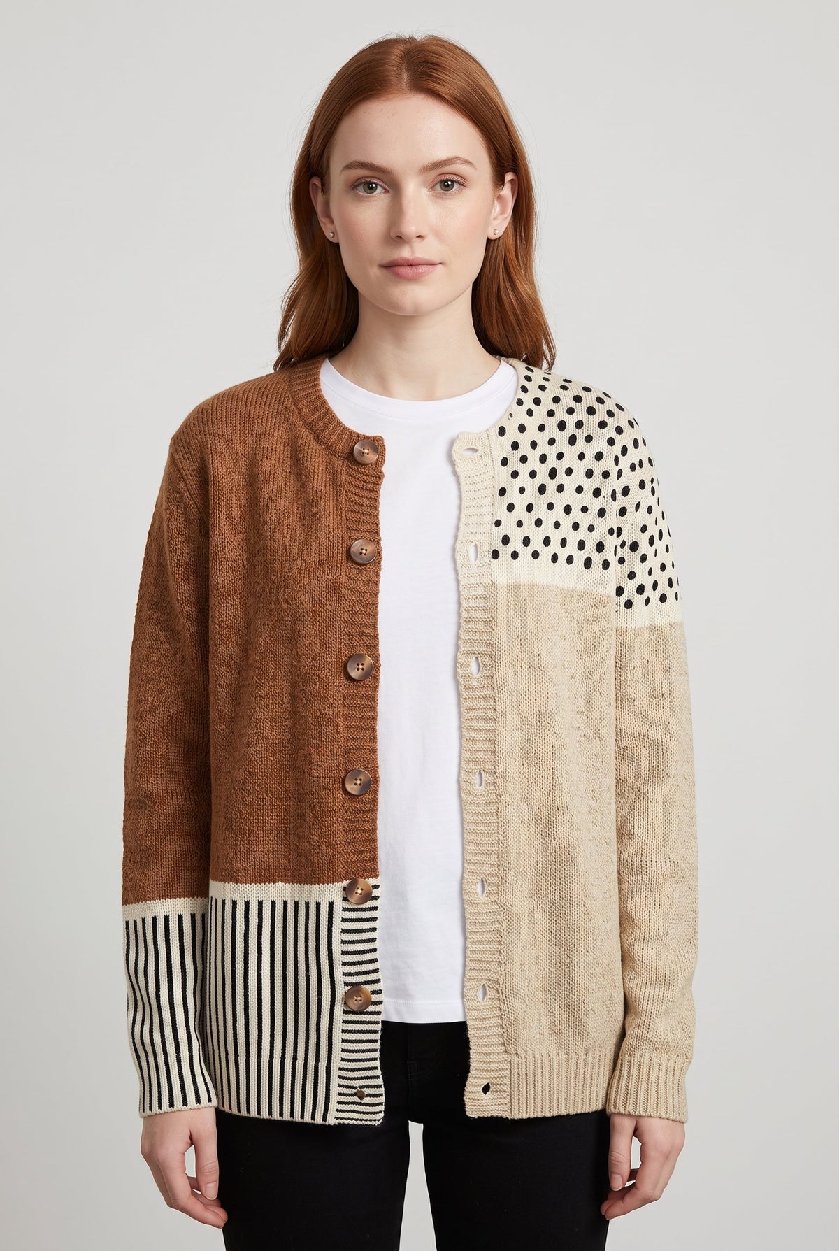 Sweater cardigan – striped knit V-neck relaxed fit