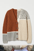Sweater cardigan – striped knit V-neck relaxed fit