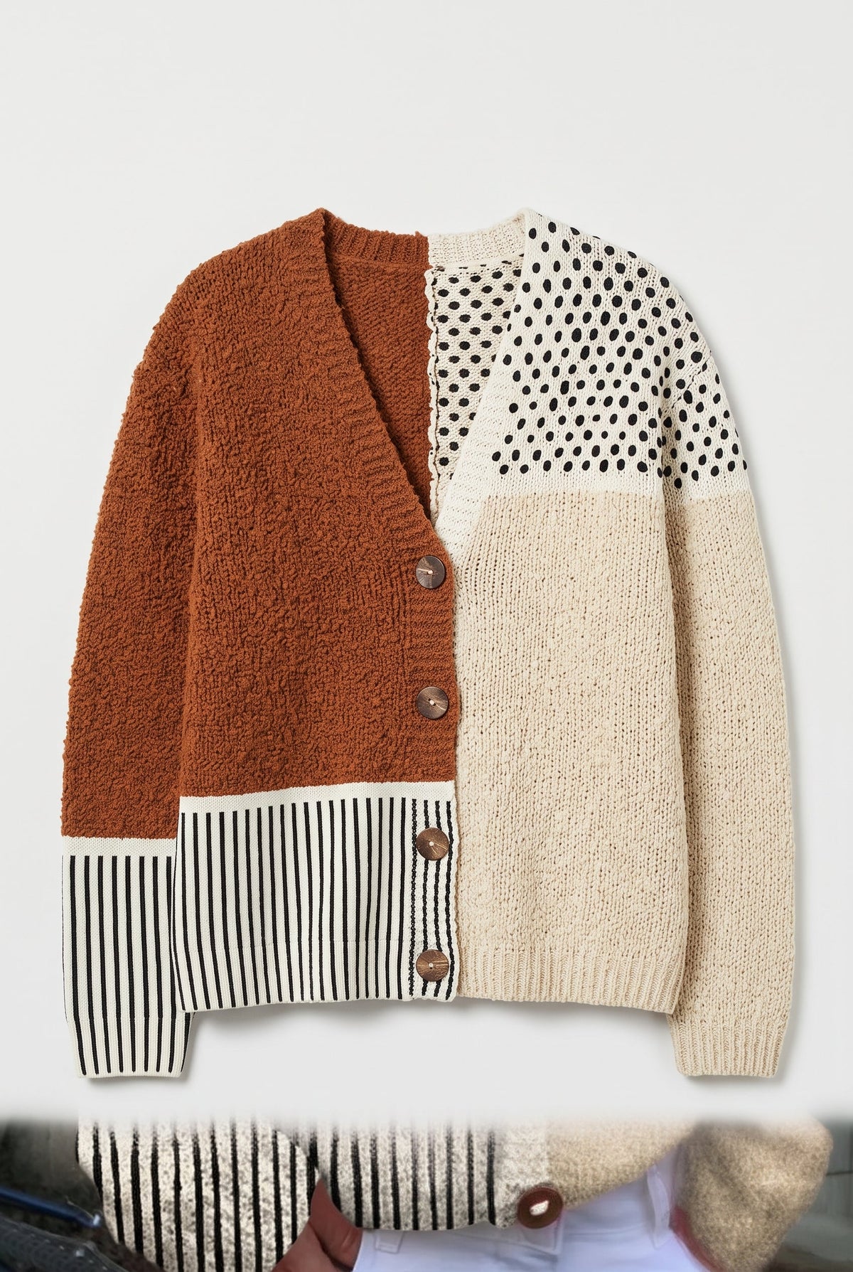 Sweater cardigan – striped knit V-neck relaxed fit