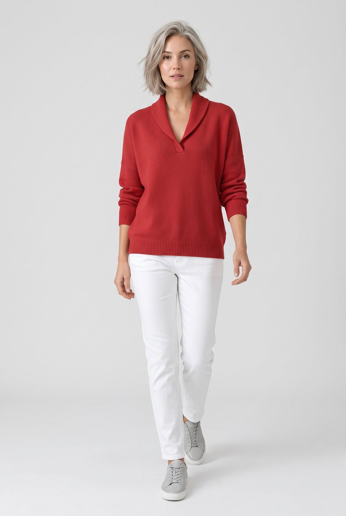 Sweater – women's relaxed ribbed V-neck