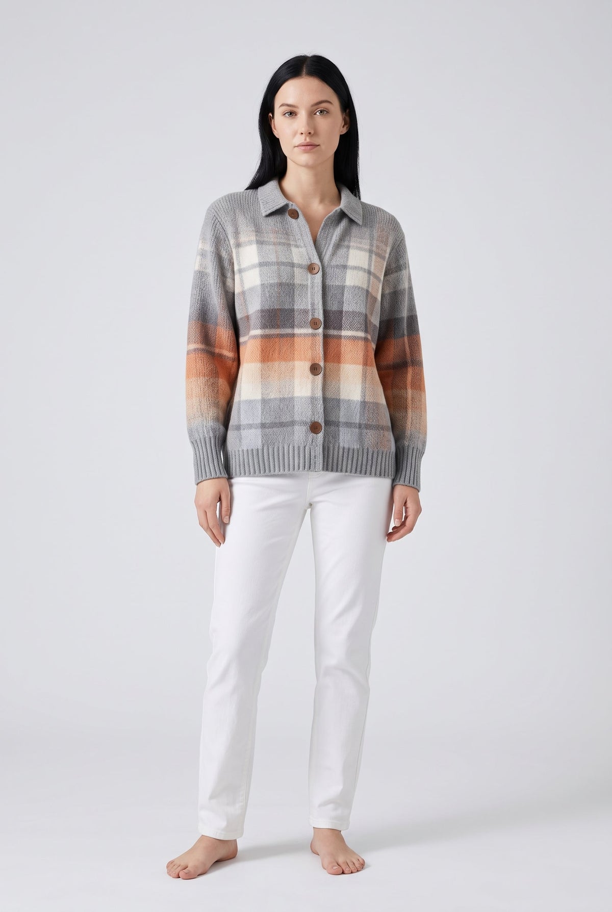 Sweater – Multicolor Checked Knit Cardigan