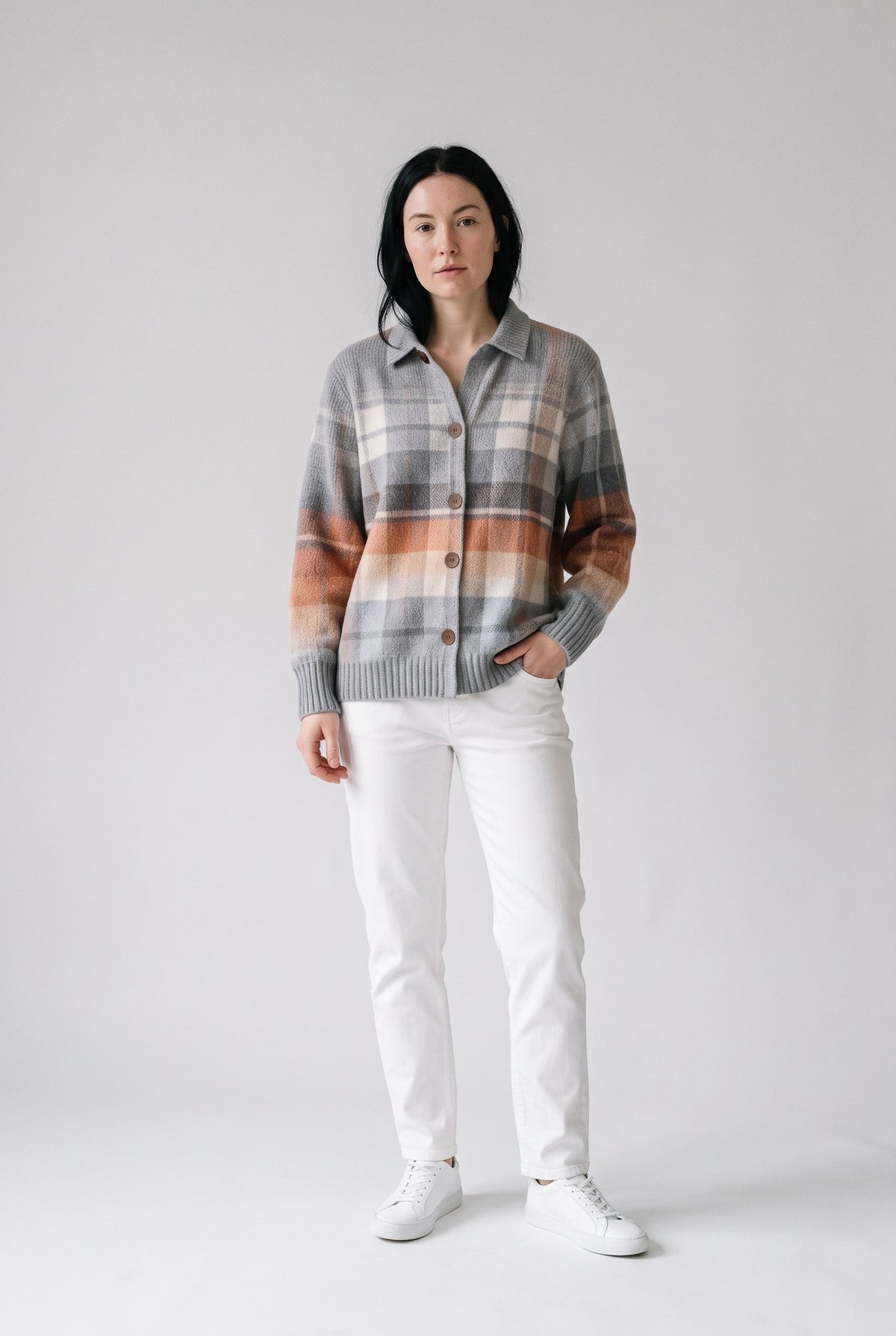 Sweater – Multicolor Checked Knit Cardigan