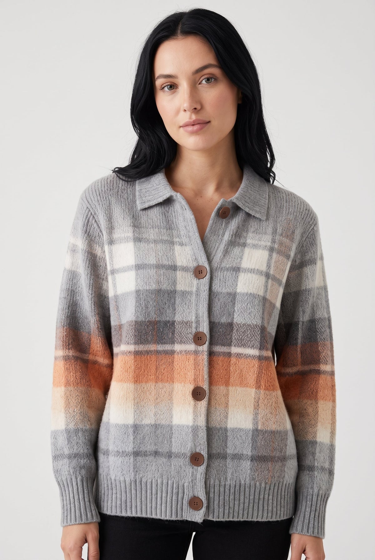 Sweater – Multicolor Checked Knit Cardigan