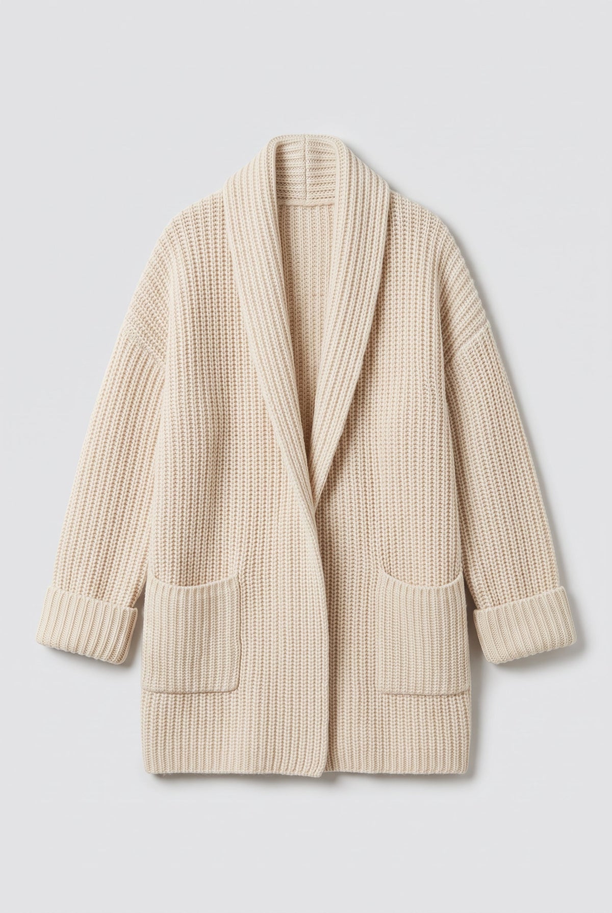 Jacket – Women's Beige Knit Cardigan Coat, Relaxed Fit